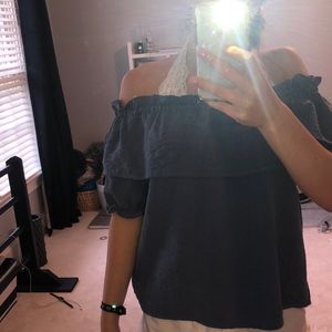 NWOT denim blue off the shoulder shirt